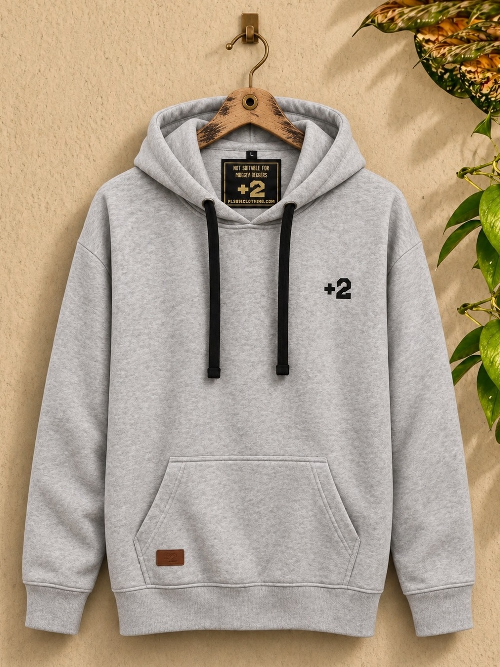 Plus 2 Clothing Grey Marle Tall Hoodie Streetwear Pullover Size LT Premium Fit